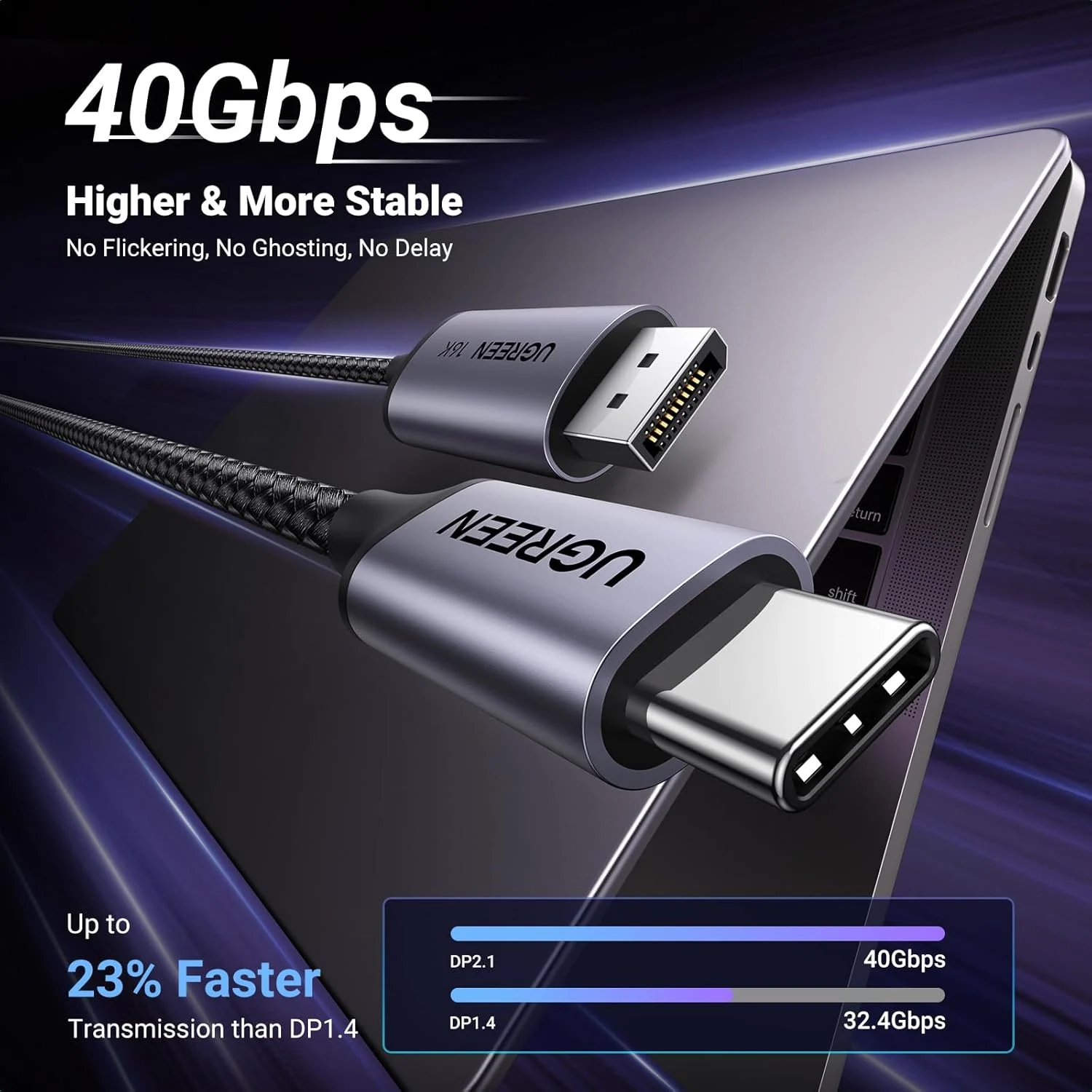 UGREEN 16K@30Hz Unidirectional USB C to DisplayPort 2.1 Cable 1M 8K 120Hz 4K 240Hz HDR Type C Thunderbolt 4/3 Compatible with MacBook Dell XPS Odyssey iPad Pro Air Surface iPhone 16/15 Series Galaxy