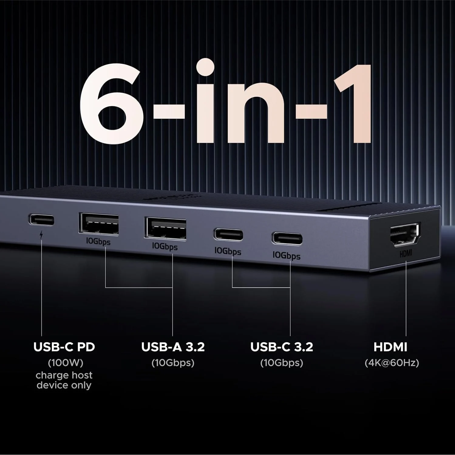 UGREEN USB C Hub 10Gbps, Revodok Pro 6-in-1 Multiport Adapter with 4K@60Hz HDMI, Type A& C 3.2 Data Ports, 100W PD for PC Tablet Phone Compatible with...